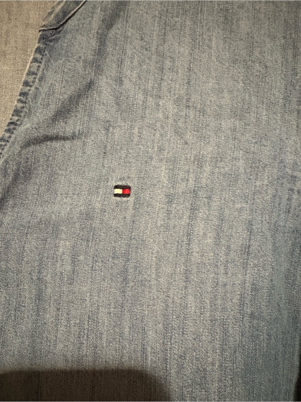 Tommy Hilfiger Light Blue Chambray Shirt with Flag Trim - Picture 2 of 4